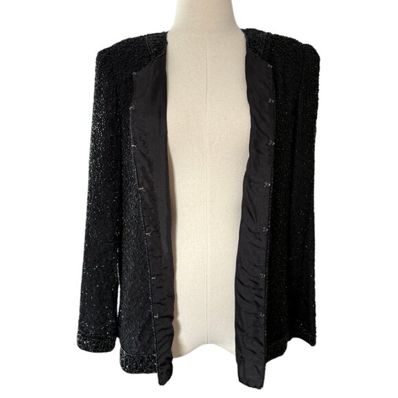 Flawless Lawrence Kazar Silk & All Over Beads Formal Evening Jacket Vintage - Picture 6 of 9